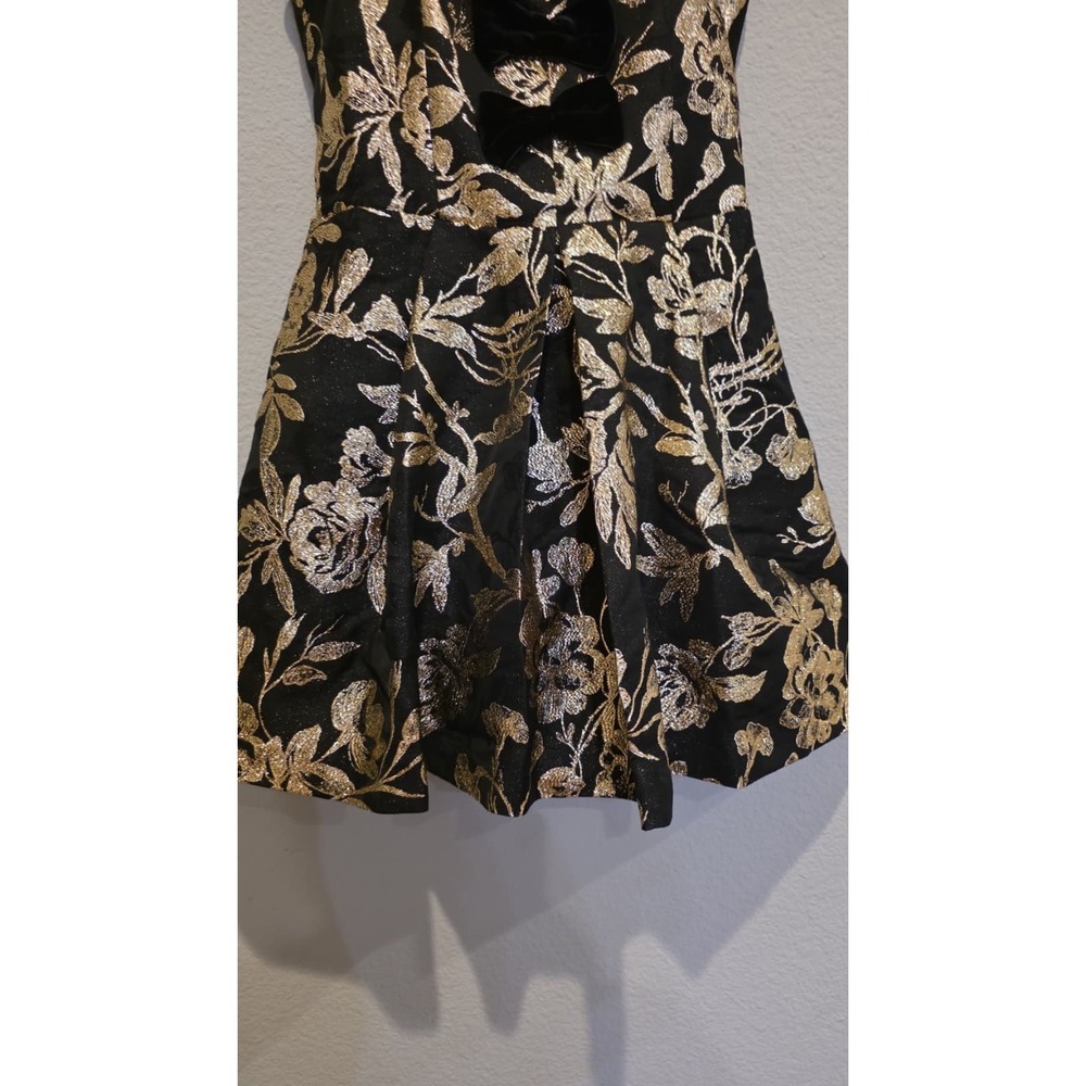Alice + Olivia Black Gold Metallic Floral Brocade Mini Dress Bow Cocktail 2 - Picture 8 of 15
